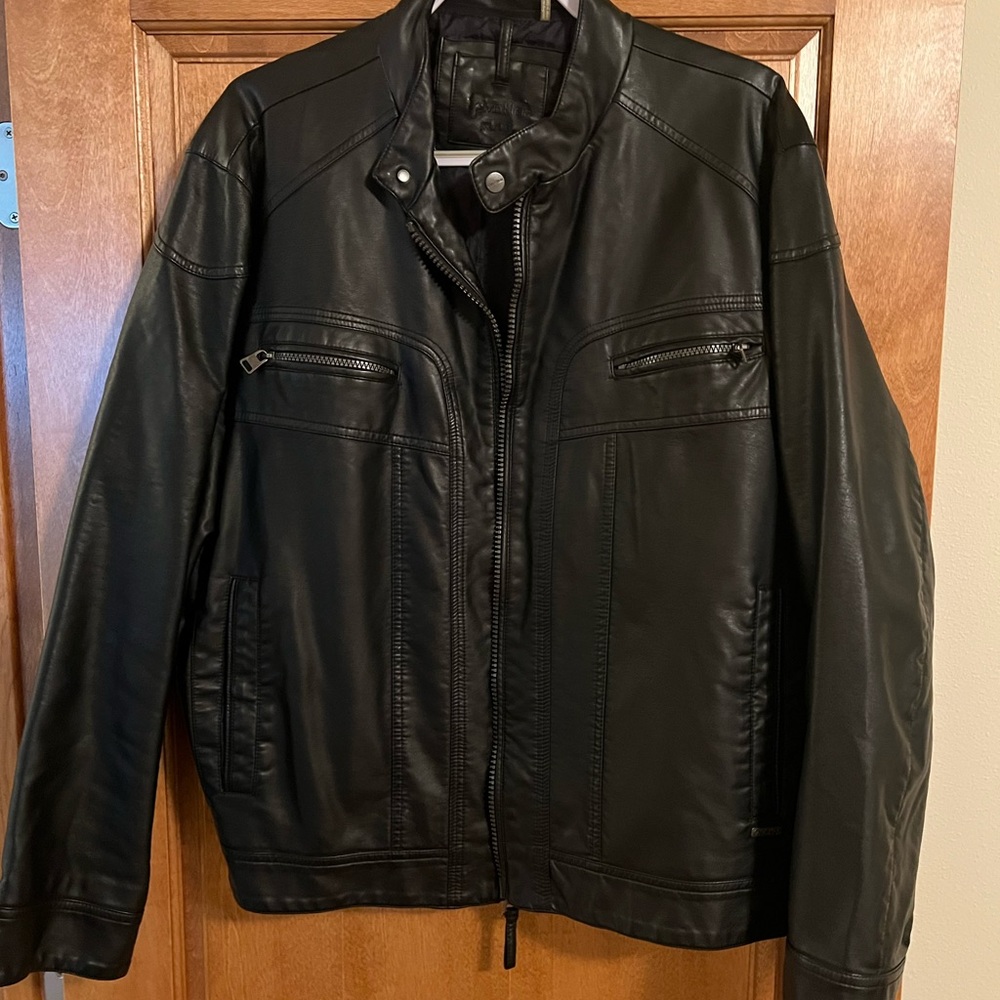 Calvin Klein | CK Men's Black Leather Jacket - XL - Excellent Condition